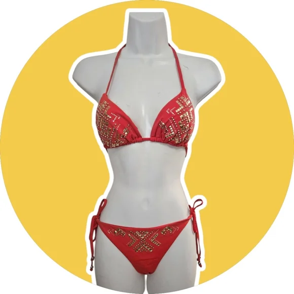 GUESS RED BEADED BIKINI SET - Picture 4 of 6